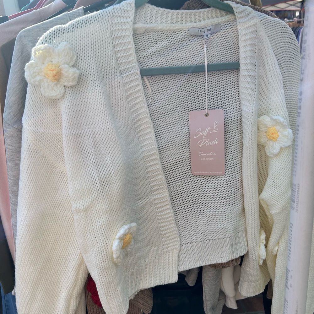 Love Tree Women's Ivory Sweater with Floral Accents